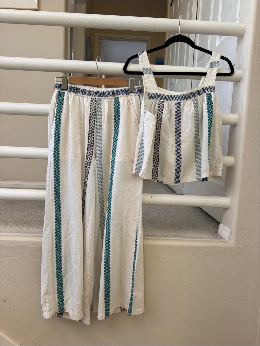 Splendid White Wide-Leg Jumpsuit with Blue & Black Stripes